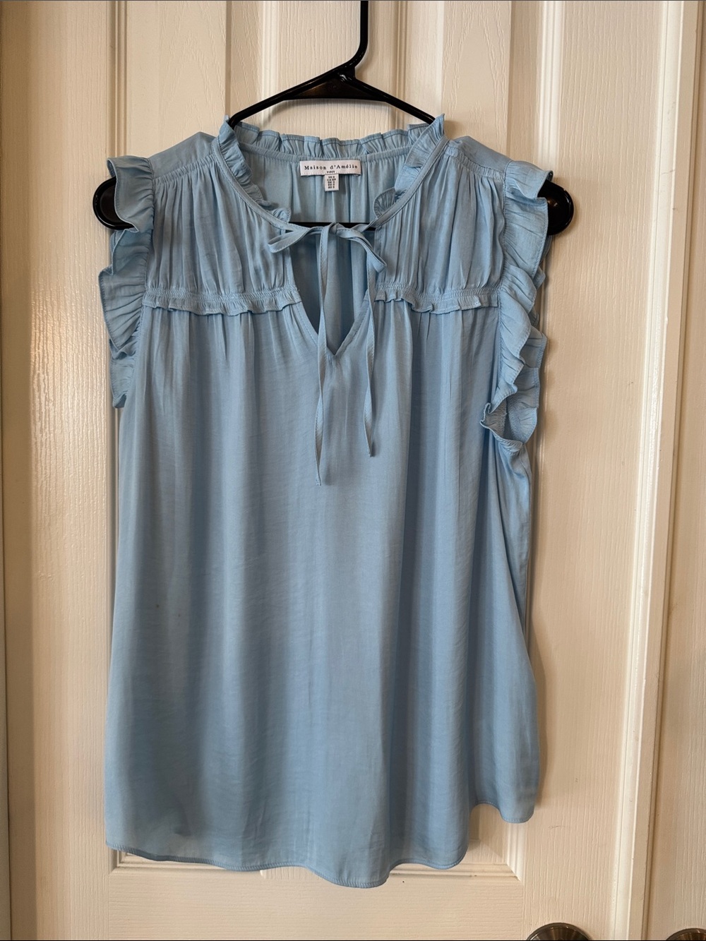 Madewell Sky Blue Ruffle Tie-Neck Sleeveless Blouse